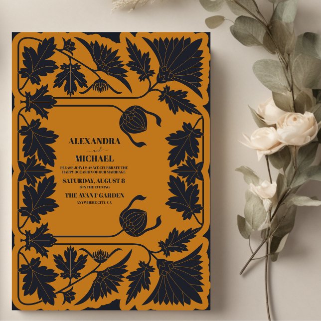 Invitation Mariage Art Nouveau Bleu Or (Créateur téléchargé)