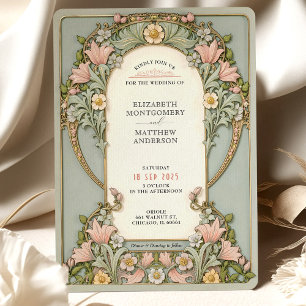 Invitation Mariage Art Nouveau de printemps aux lys roses
