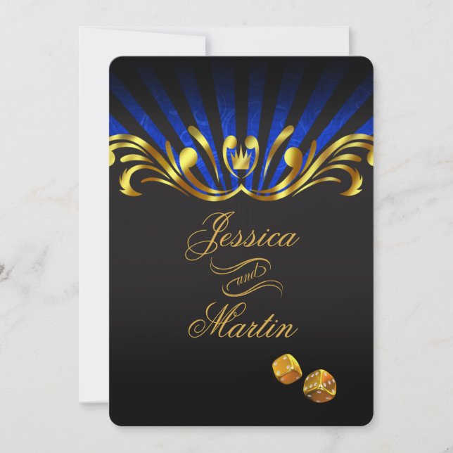 Invitation Mariage Art nouveau de Vegas| bleu or (Devant)