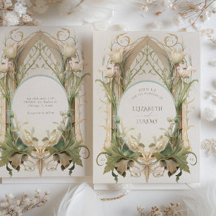 Invitation Mariage Art Nouveau Fleurie Crème Ivoire Vintage