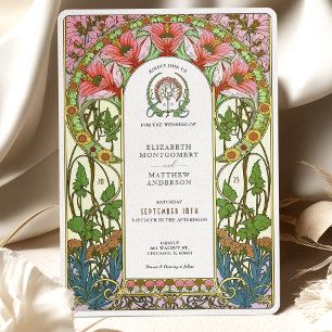 Invitation Mariage Art Nouveau Fleurs de Corail Délicates