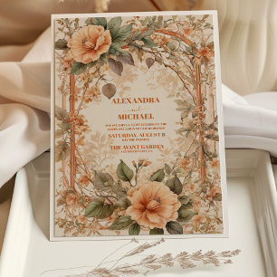 Invitation Mariage Art Nouveau Floral Orange Vintage