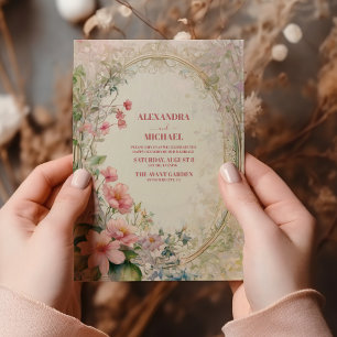 Invitation Mariage Art Nouveau Floral Pastel Vintage