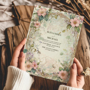 Invitation Mariage Art Nouveau Floral Rose Vintage