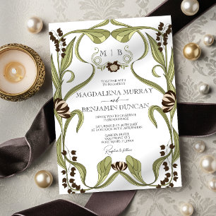 Invitation Mariage Art Nouveau Floral Vintage Brun Espresso