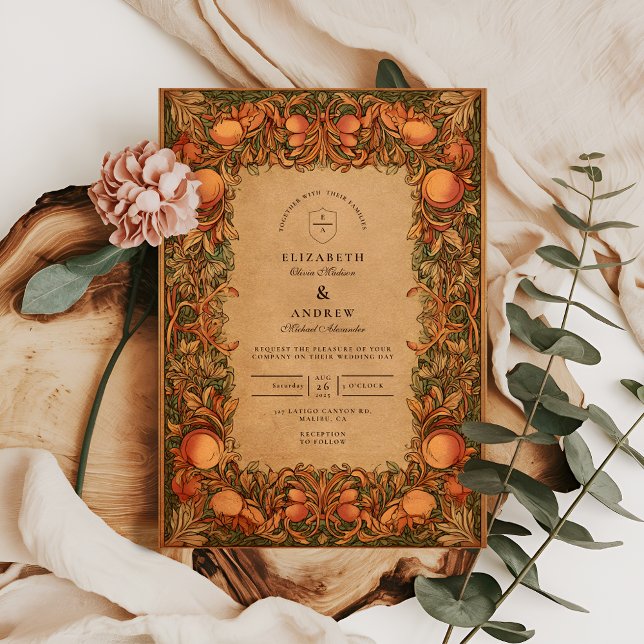 Invitation Mariage Art Nouveau Grenade Vintage (Créateur téléchargé)