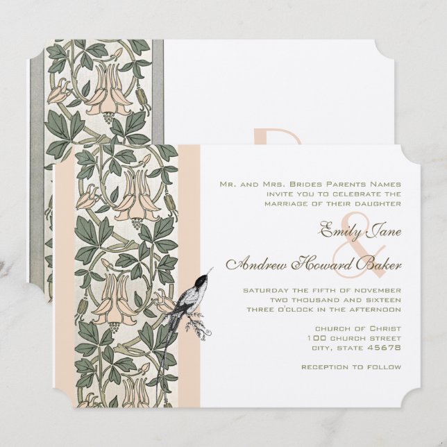 Invitation Mariage Art Nouveau Hummingbird Fleur de Chèvrefeu (Devant / Derrière)
