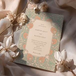 Invitation Mariage Art Nouveau intemporel Seafoam et pêche