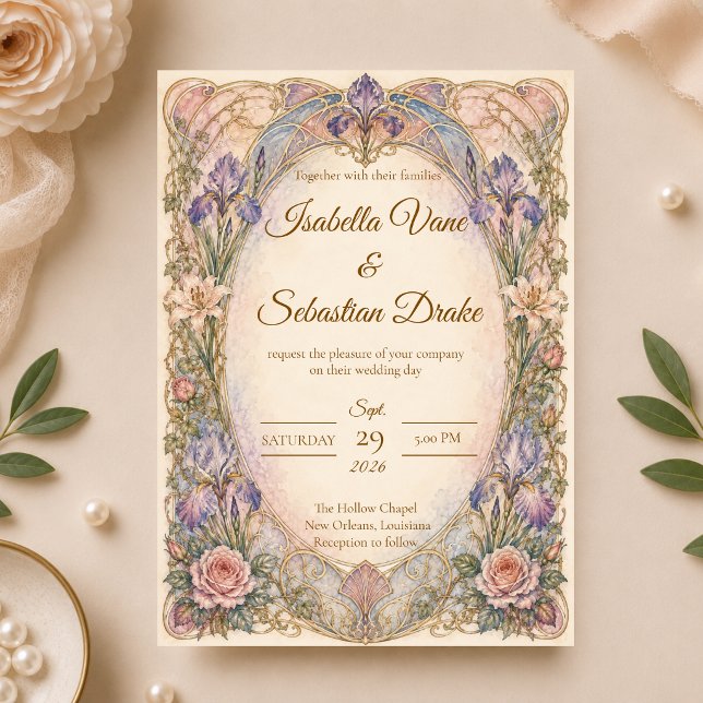 Invitation Mariage Art Nouveau Iris Romantique (Créateur téléchargé)