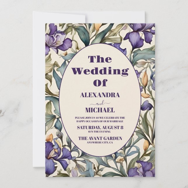 Invitation Mariage Art Nouveau Iris Violet (Devant)
