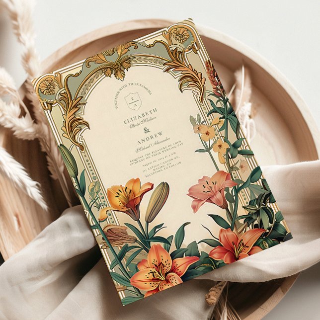 Invitation Mariage Art Nouveau Lily – Conception de cadre flo (Créateur téléchargé)