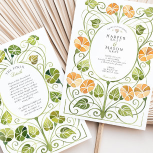 Invitation Mariage Art Nouveau Orange Feuillage