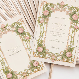 Invitation Mariage Art Nouveau Roses Roses et Verdure