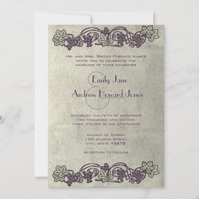 Invitation Mariage Art Nouveau Vignoble Vintage Invite (Devant)