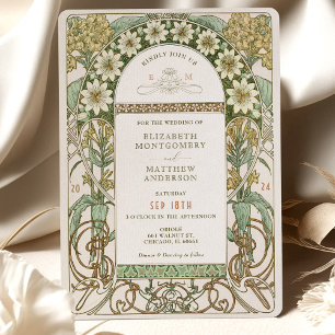 Invitation Mariage Art Nouveau Vintage Clématite & Primevère