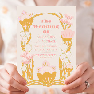 Invitation Mariage Art Nouveau Vintage Fleurs Rose Or