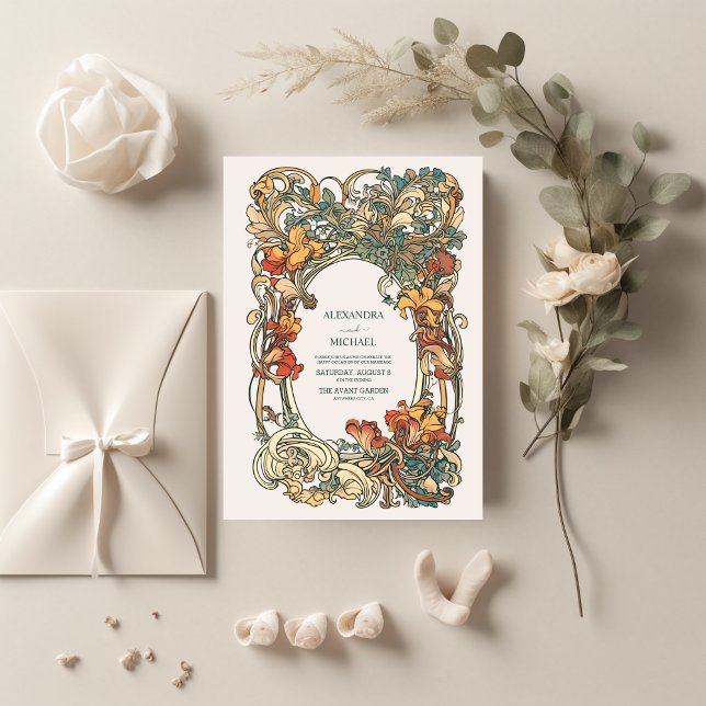 Invitation Mariage Art Nouveau Vintage Flora  (Créateur téléchargé)