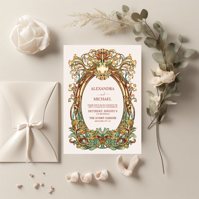 Invitation Mariage Art Nouveau Vintage Flora  (Créateur téléchargé)