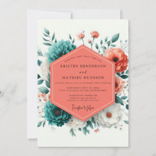 Invitation Mariage Artful Bloom Corail Viridian
