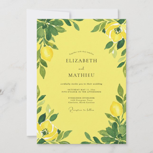 Invitation Mariage Artisanal Citron Clair Eucalyptus Citrus (Devant)