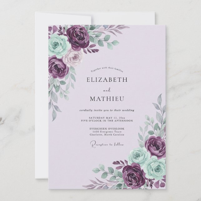 Invitation Mariage Artisanal Feuille de Prunier Menthe (Devant)