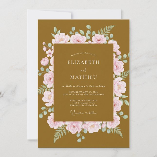 Invitation Mariage Artisanal Moutarde Fleur Sauvage (Devant)