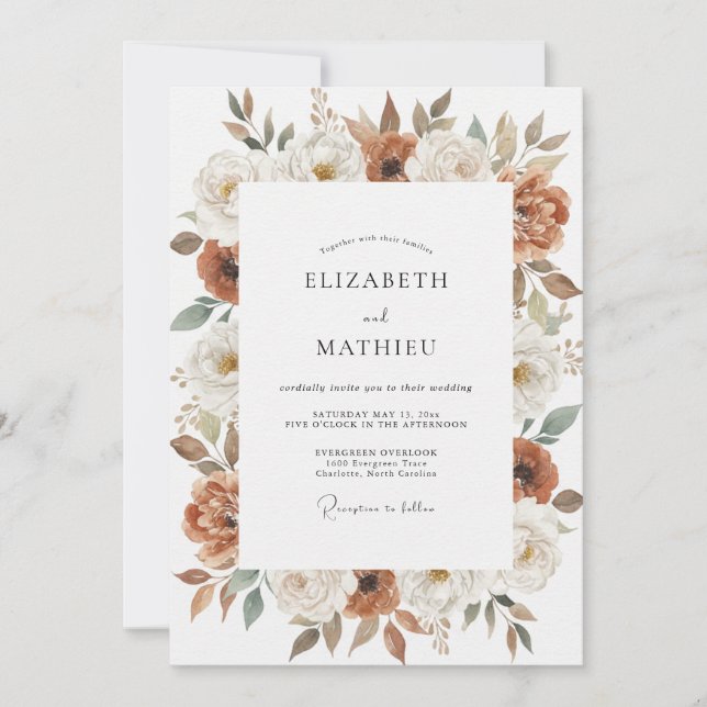 Invitation Mariage Artisanal Pivoine Rouille (Devant)