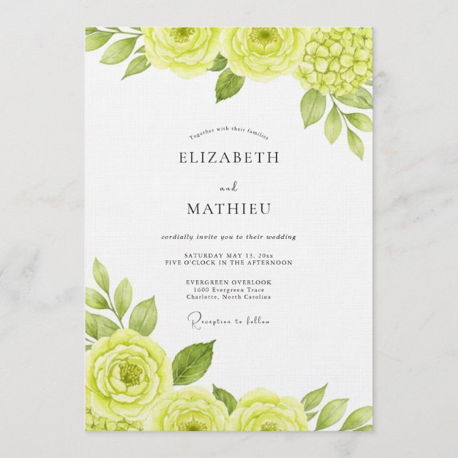 Invitation Mariage artistique à la floraison jaune (Devant)