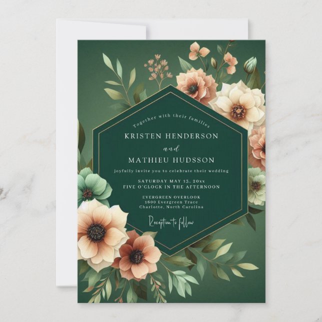 Invitation Mariage Artistique Abricot de Chasseur (Devant)