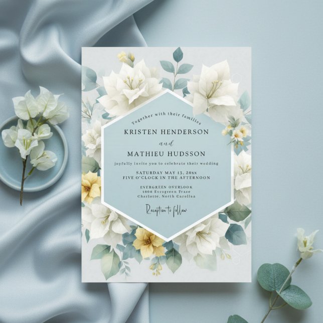Invitation Mariage Artistique aux Fleurs Bleu Clair (Créateur téléchargé)