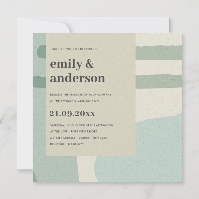 INVITATION MARIAGE ARTISTIQUE BLEU AQUA ABSTRAIT MODERNE (Devant)