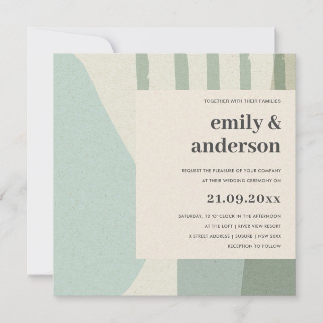 INVITATION MARIAGE ARTISTIQUE BLEU AQUA ABSTRAIT MODERNE (Devant)