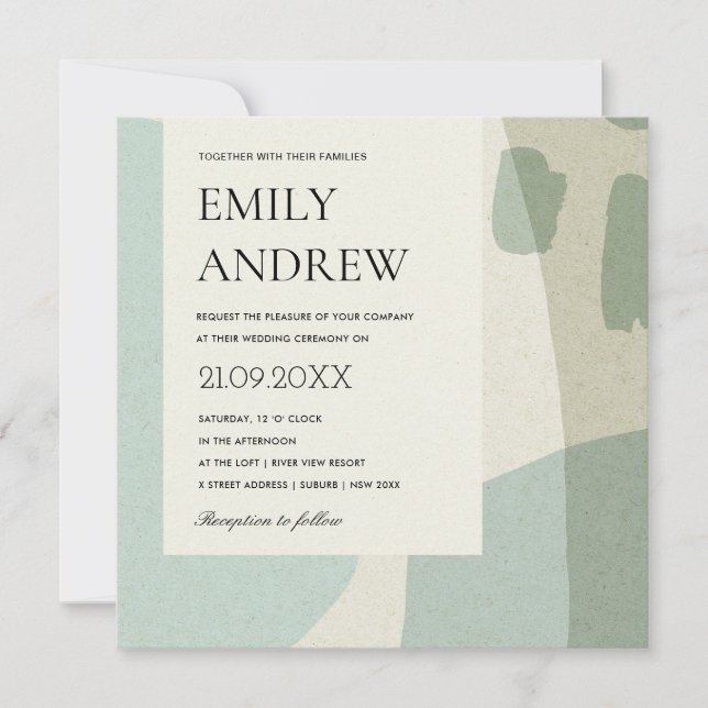 INVITATION MARIAGE ARTISTIQUE BLEU AQUA ABSTRAIT MODERNE DANS (Devant)