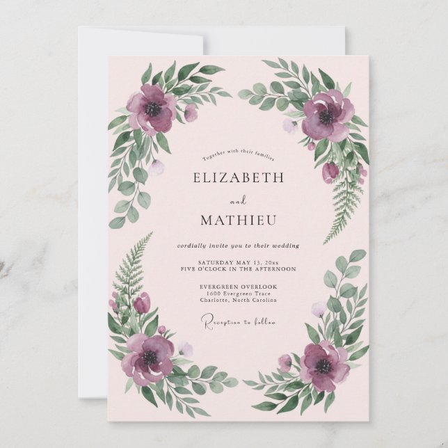 Invitation Mariage Artistique Botanique aux Prunes (Devant)