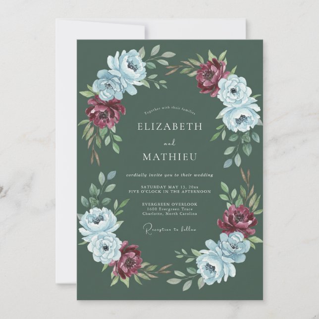 Invitation Mariage Artistique Botanique Vert Forêt (Devant)