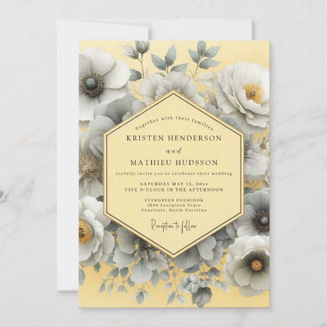 Invitation Mariage artistique Canari Gris Bloom (Devant)