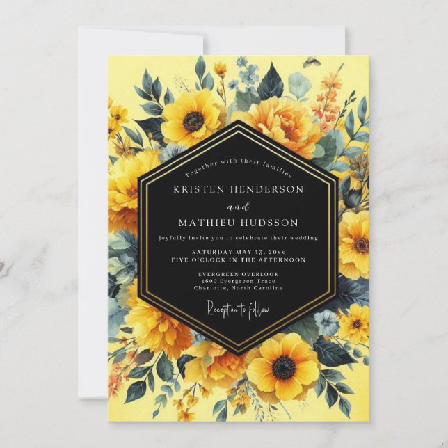 Invitation Mariage Artistique Canary Noir (Devant)
