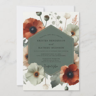 Invitation Mariage artistique coquelicot sage