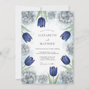 Invitation Mariage Artistique de Printemps Bleu Nuit