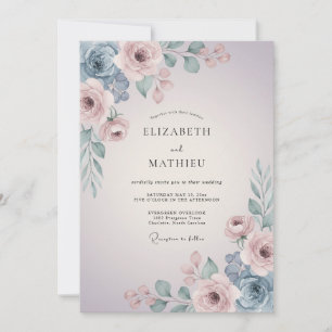 Invitation Mariage Artistique de Printemps Mauve Rosé