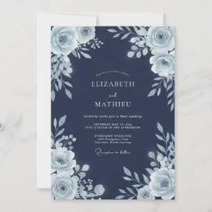 Invitation Mariage Artistique d'Hiver Bleu Marine