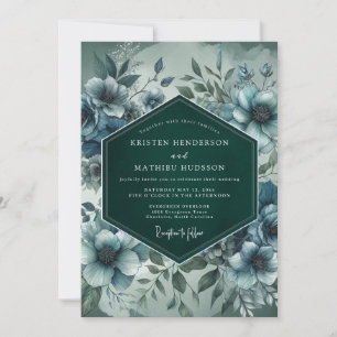 Invitation Mariage Artistique Fleur Bleue Ardoise