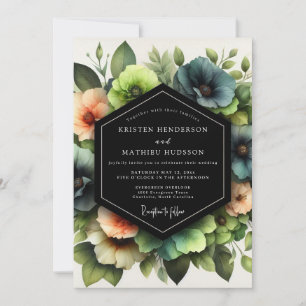 Invitation Mariage artistique Fleur de corail ardoise