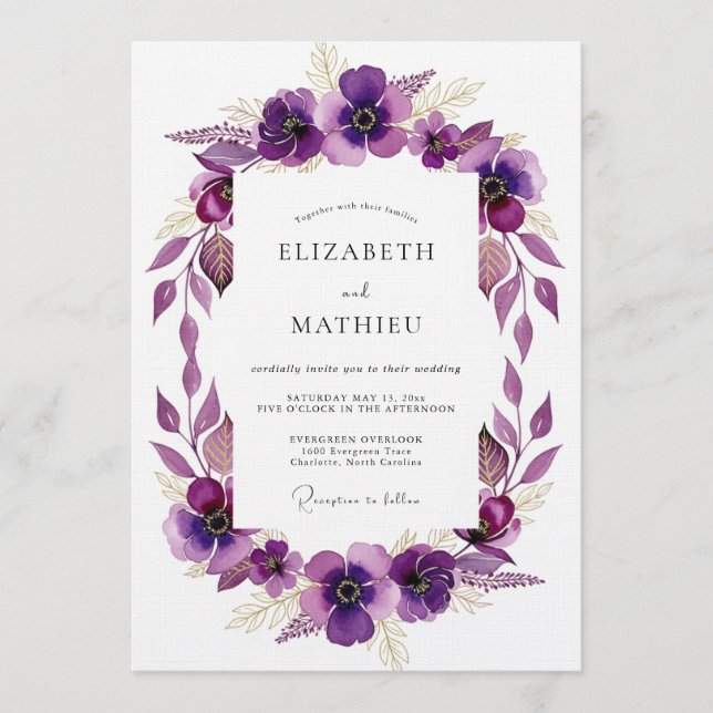 Invitation Mariage Artistique Fleur Violette (Devant)