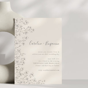 Invitation Mariage artistique floral bohème minimaliste noir