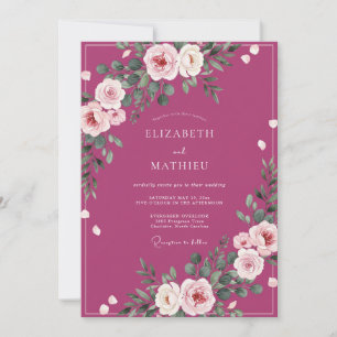 Invitation Mariage artistique floral luxuriant prune