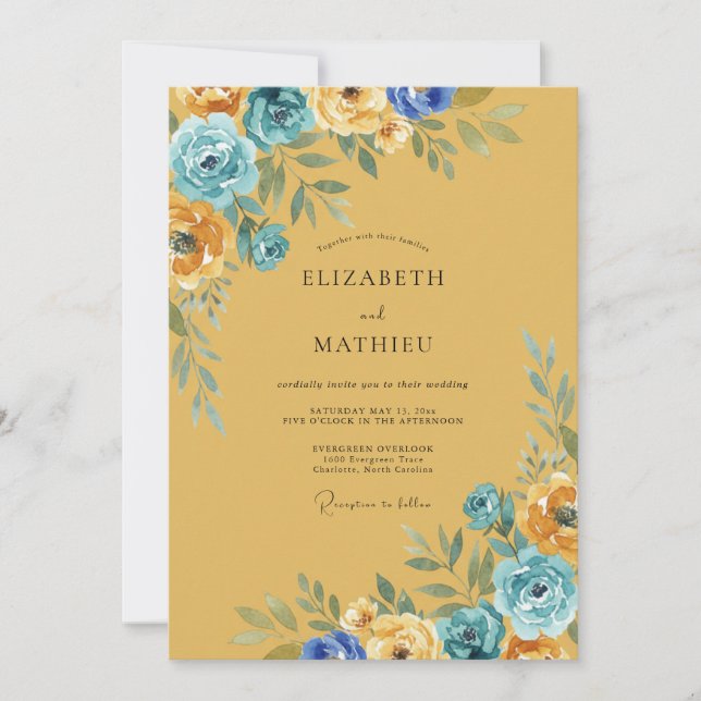 Invitation Mariage Artistique Floral Ocre (Devant)