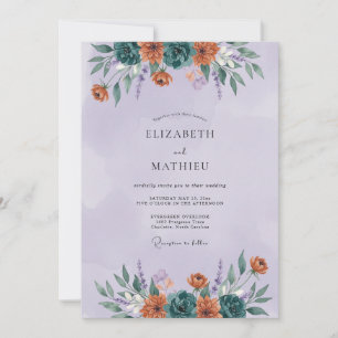 Invitation Mariage artistique floral sarcelle