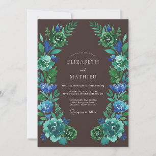 Invitation Mariage Artistique Floral Vert Émeraude