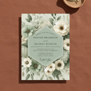 Invitation Mariage Artistique Floral Vert Sauge